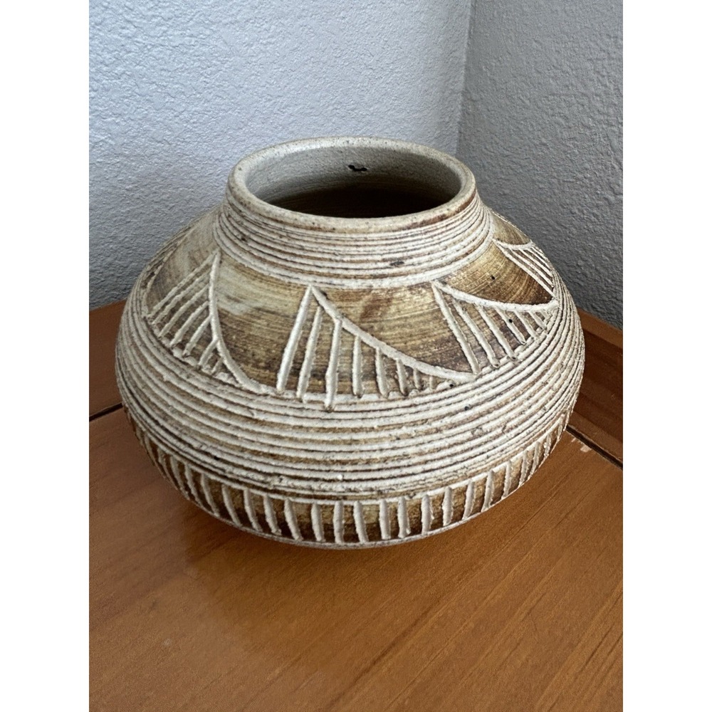 Studio Pottery Vase Stone And Beaded Accent Tassels Signed by Artist - Picture 2 of 8